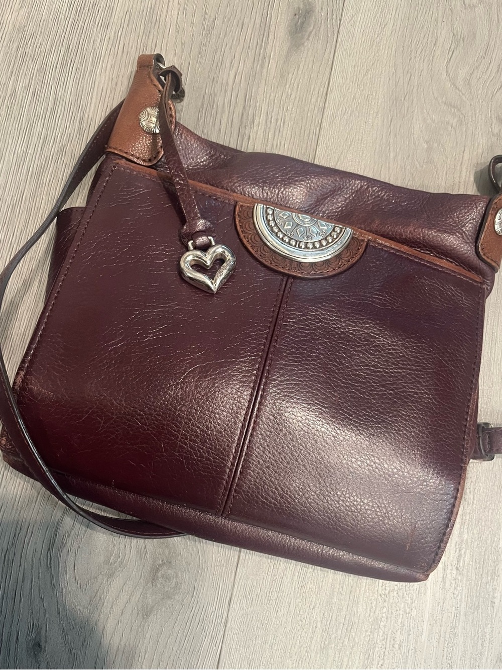 Brighton Dark Brown Leather Crossbody with Silver Heart Charm - Picture 3 of 7